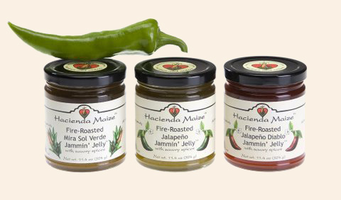 Jammin' Jellies: hot pepper jelly, including the original jalapeño jelly from Hacienda Maize